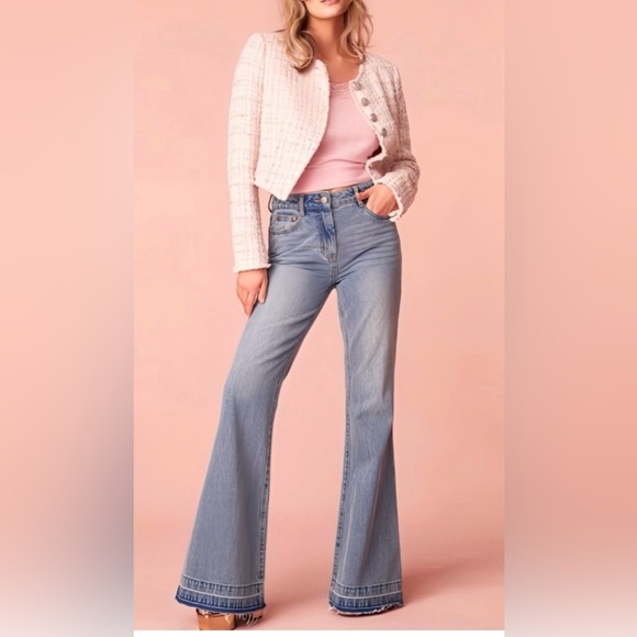 LoveShackFancy Light Blue Flare Jeans - Picture 1 of 10